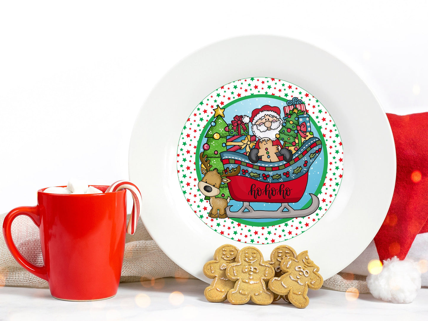 Christmas Santa Sleigh Reindeer Ho Ho Ho Round Sign - T-shirt - Hat - Pillow - Ornament - Coaster - Cup - Bag Design - Digital Download