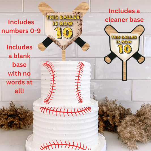 Softball Cake Topper Bundle Sublimation Design, Customizable Cake Topper,  Add Age, Includes blank base & numbers, Dirty Plate, celebration