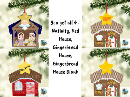 Nativity Scene/Creche, Gingerbread House, Red House Christmas Ornament, Earrings, Badge Reel, Decor, Decoration png