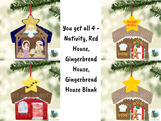 Nativity Scene/Creche, Gingerbread House, Red House Christmas Ornament, Earrings, Badge Reel, Decor, Decoration png