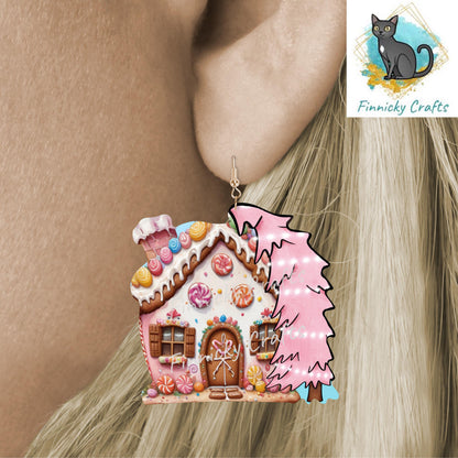Gingerbread house with tree - Christmas Sublimation Design PNG Graphic Clip Art Digital Download