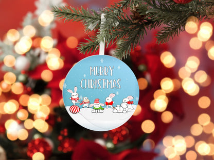 Merry Christmas Rabbits and Cow Round Sign - T-shirt - Hat - Pillow - Apron - Coaster - Cup - Bag - Ornament Design - Digital Download