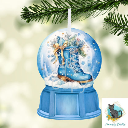 Blue Boot Snow Globe Ornament Add Personalization - earrings, night light, sign -  Christmas Ornament Digital File, Night Light