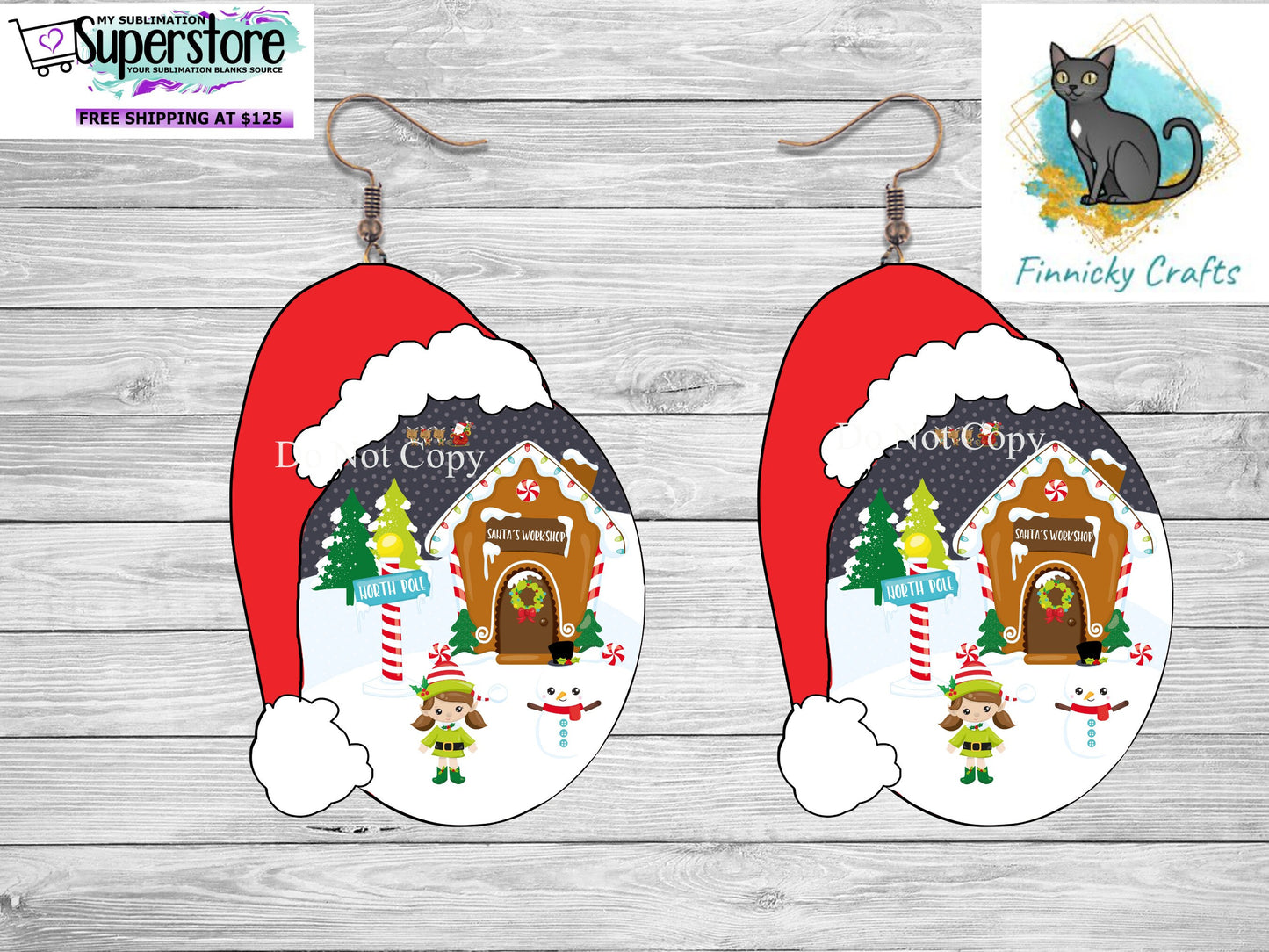 Santa's Workshop Oval with Santa Hat Christmas Design png