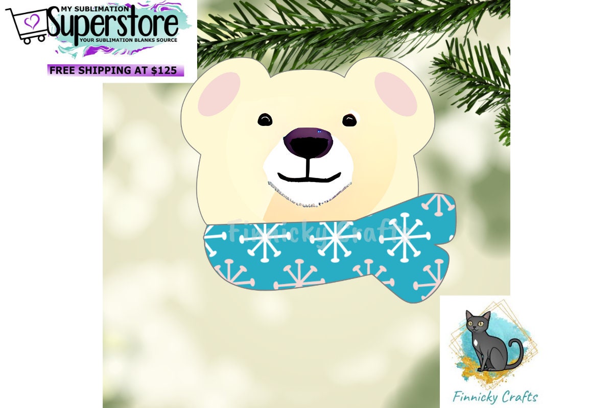 Polar Bear with Festive Scarf Christmas Ornament Bundle png