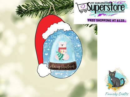 Polar Bear Snow Globe Oval with Santa Hat Christmas Design png