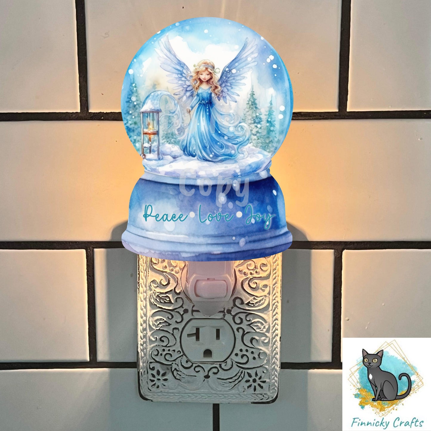 Blue Angel Snow Globe Ornament Add Personalization - earrings, night light, sign -  Christmas Ornament Digital File, Night Light