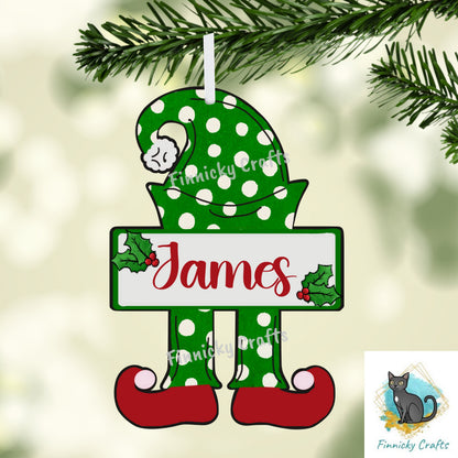 Green Polka Dot Elf Tag - Customizable, Christmas Ornament, Christmas Tag, Nightlight, Sublimation, Digital, PNG, Design, MDF and Acrylic