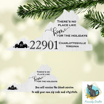 Customizable Virginia State Shape, Home for the Holidays, Zip Code, Sublimation, PNG, Digital Download, Door Hanger, Ornament