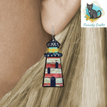 Patriotic Red White Blue Lighthouse Sign, Nightlight, Keychain, Earrings, Sublimation, Digital, PNG, Design, Download, Acrylic, MDF