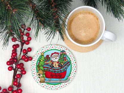 Christmas Santa Sleigh Reindeer Ho Ho Ho Round Sign - T-shirt - Hat - Pillow - Ornament - Coaster - Cup - Bag Design - Digital Download