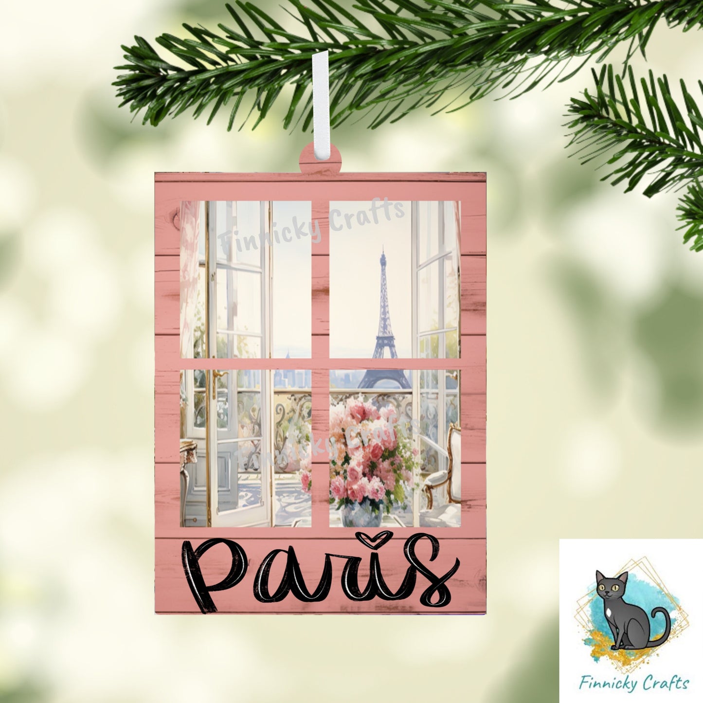Paris Window Scene Spring Ornament, Nightlight, Sublimation, Digital, PNG, Design, Download, 2 piece, window overlay