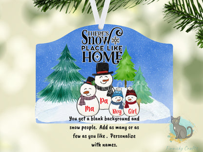 Customizable and Personalizable Rounded plaque, Snowman Family, Snow Place Like Home, Sublimation, Download Only, Ornament, Decoration, Sign