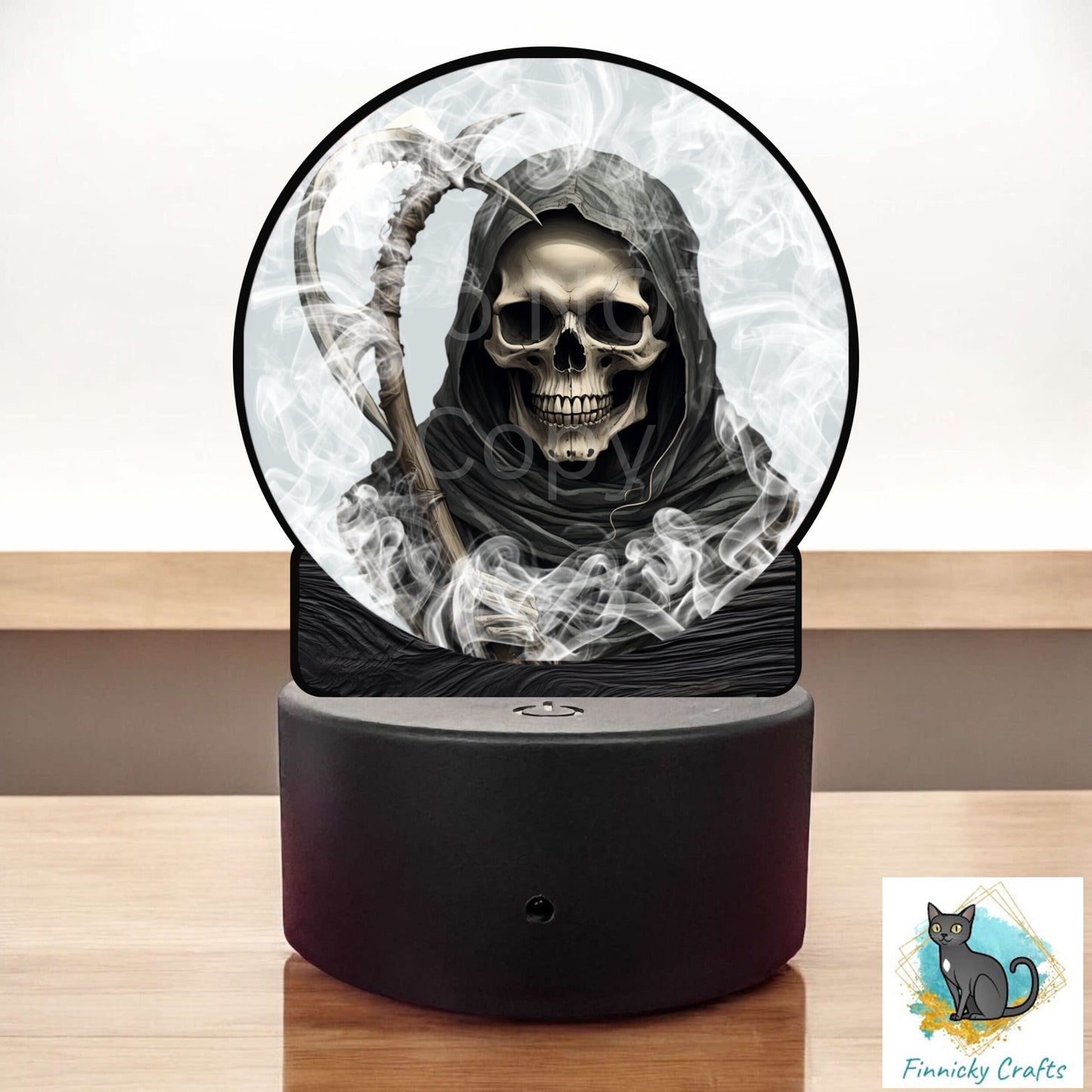 Grim Reaper Skeleton Crystal Ball png - Sublimation Designs - Acrylic Light Base - Halloween Decor - Night Light