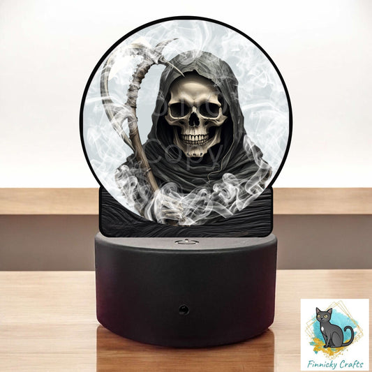 Grim Reaper Skeleton Crystal Ball png - Sublimation Designs - Acrylic Light Base - Halloween Decor - Night Light