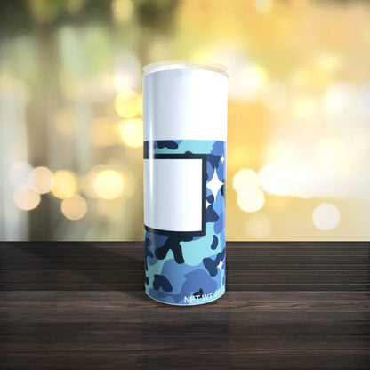 Customizable Spray Can Tumbler Template - Be Gone Template - Blue Camo - Digital Design - Sublimation Tumbler