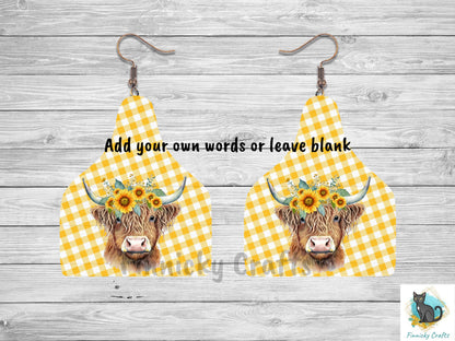 Customizable Highland Cow Tag Shape  png - Sublimation Designs Wall Hanger - Earring Png - Cow Tag Download