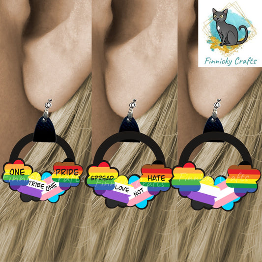 Flower Cluster Leather Earrings Shape, Gay Pride, Digital, PNG, Download, Sublimation, Gay Support,One Tribe One Pride, Spread Love Not Hate