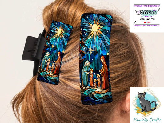 Stained Glass Nativity Large hair clip, small hair clip, sublimation, png, digital designs
