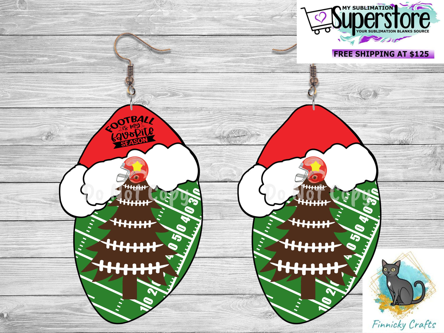 Football with Santa Hat, Earrings, Sublimation, Digital, PNG, Design, Download Only, Ornament, Decoration