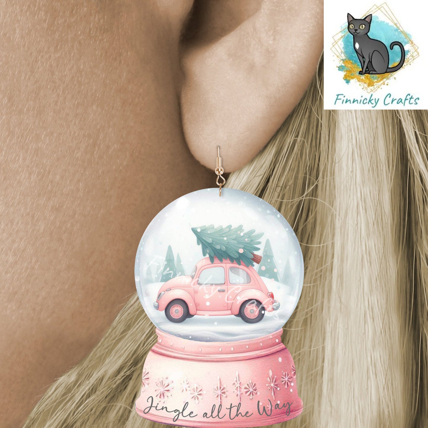 Jingle all the Way Snow Globe Ornament Add Personalization - earrings, night light, sign -  Christmas Ornament Digital File, pink car