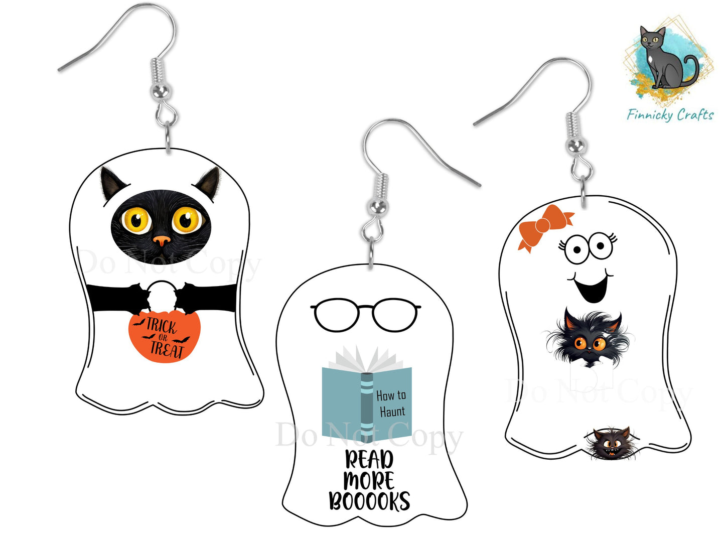Ghosts Bundle, Sublimation, Reading ghost, TOT cat, ghost holding cat Digital, PNG Design, Earrings, Wall Decor, Door Hanger