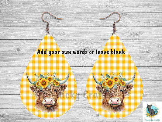 Customizable Sunflower Highland Cow Teardrop Shape png - Earring Png - Teardrop Download