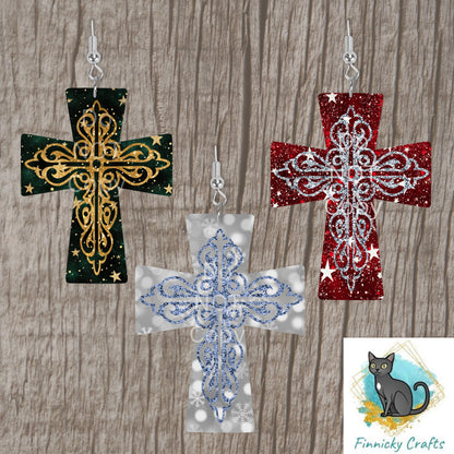 Christmas Cross, Bundle, Sublimation, Digital, PNG Design, Download for Earrings, Wall Decor, Door Hanger, Keychain