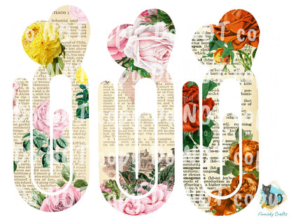 Dictionary Roses Bookmark - 12 Designs Bundle - Various colors - Heart bookmark - Instant Digital Download - PNG