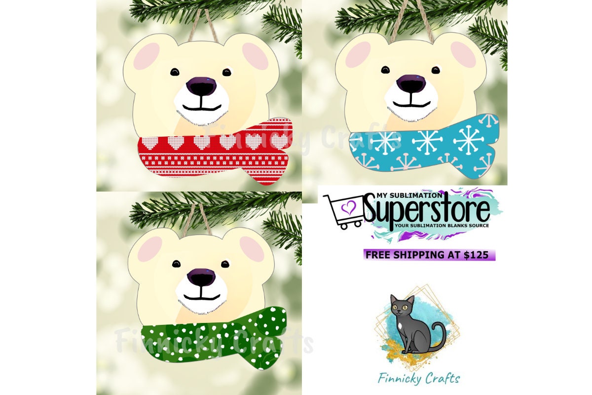 Polar Bear with Festive Scarf Christmas Ornament Bundle png