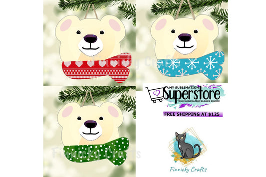 Polar Bear with Festive Scarf Christmas Ornament Bundle png