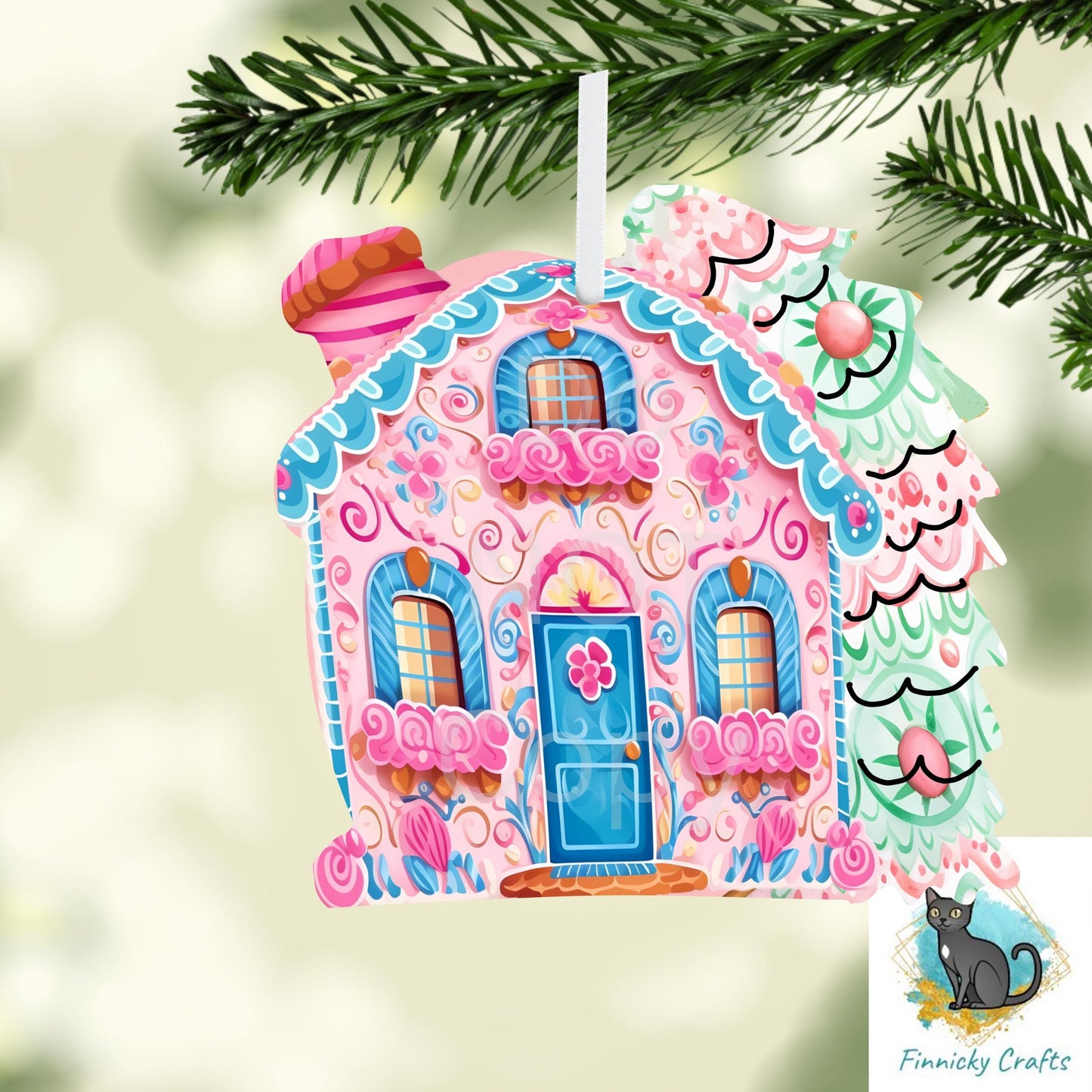 Gingerbread house with tree - Christmas Sublimation Design PNG Graphic Clip Art Digital Download