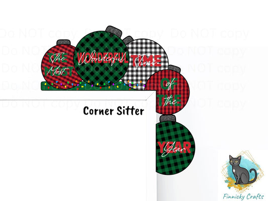 Ornament Corner Sitter PNG Digital Download for Sublimation, Digital Design, Bulb Corner Sitter, Buffalo Plaid, Wonderful Time of the Year