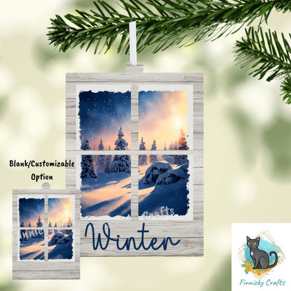 Window Scene Christmas Winter Customizable Ornament, Words and Blank, Sublimation, Digital, PNG, Design, Download.