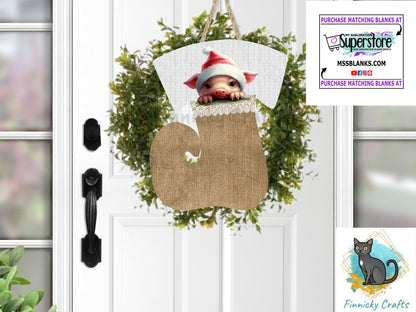 Swirl Stocking Design, Burlap, Peeking Animals, Highland Cow, Pig, Donkey, Christmas, Sublimation, Digital Design, PNG, Earring, Ornament