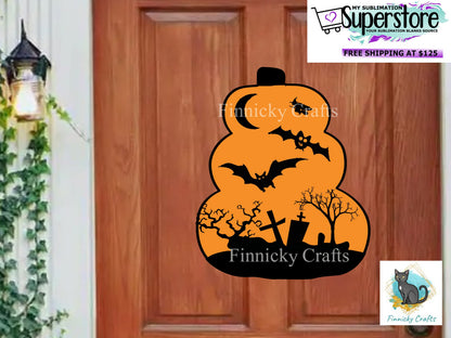 Stacked Pumpkin Graveyard Bats Earrings png - Sublimation Designs Wall Hanger