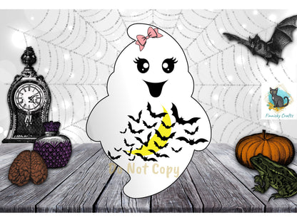 Chubby Girl Ghost, Halloween, Ghost Design, Bats, Sublimation, Digital Design, PNG, Download, Decoration, Earring, Door Hanger
