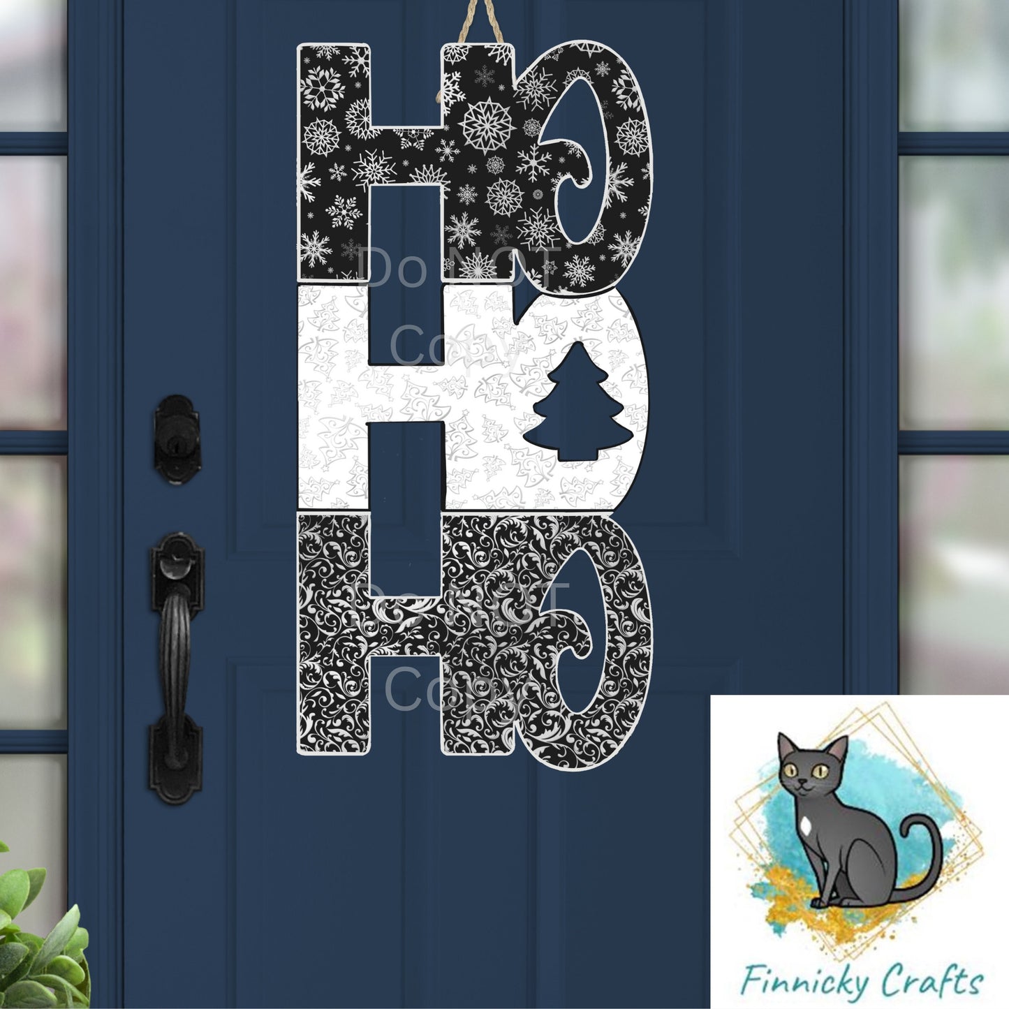 Black White Ho Ho Ho Christmas Sublimation Design png - ornament, sign, earrings, badge reel, bag charm