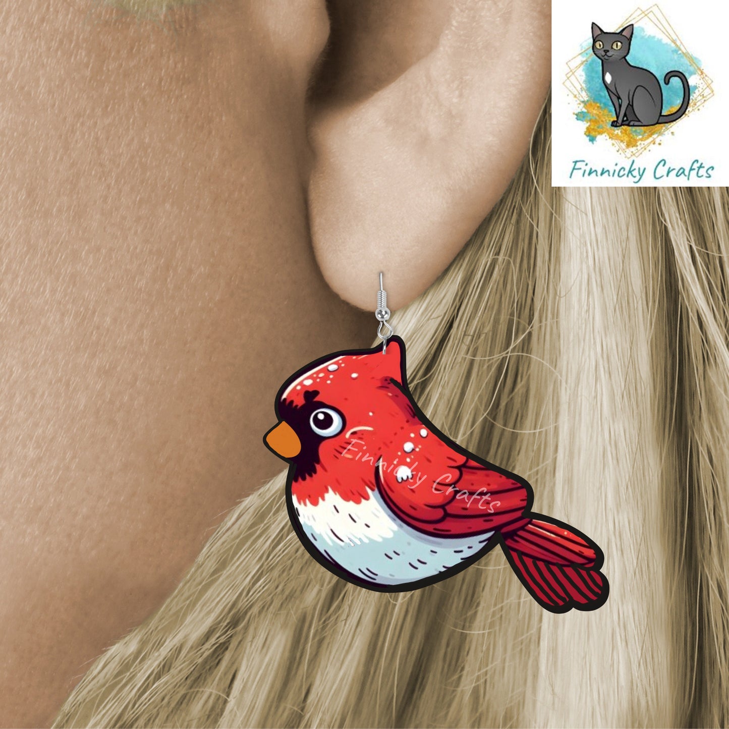 Red Cardinal - Christmas Winter Ornament, Earrings, Nightlight, Sublimation, Digital, PNG, Design, Download, MDF and Acrylic