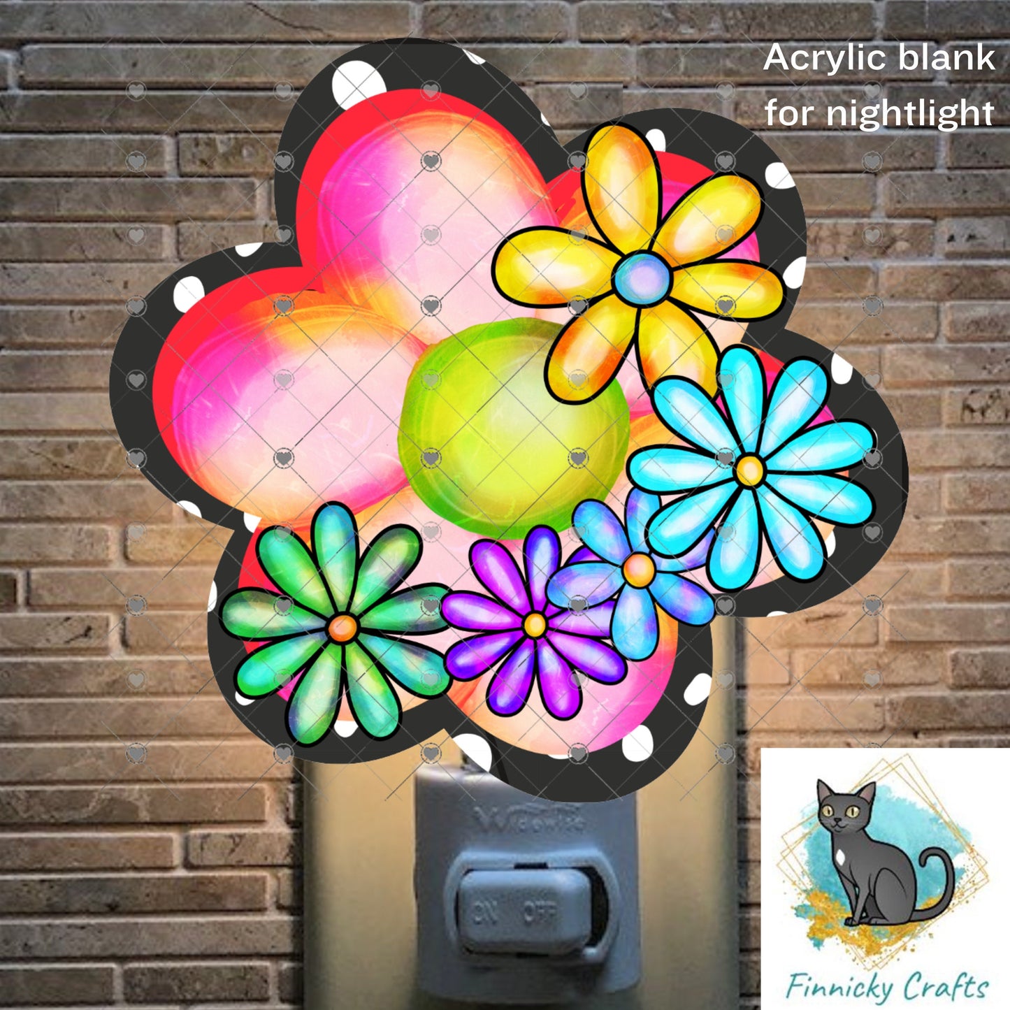 Bright Colors, Sublimation Flower - MDF or Acrylic - Night Light - Digital Design- Earrings - Signs