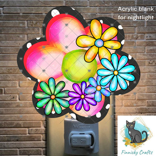 Bright Colors, Sublimation Flower - MDF or Acrylic - Night Light - Digital Design- Earrings - Signs