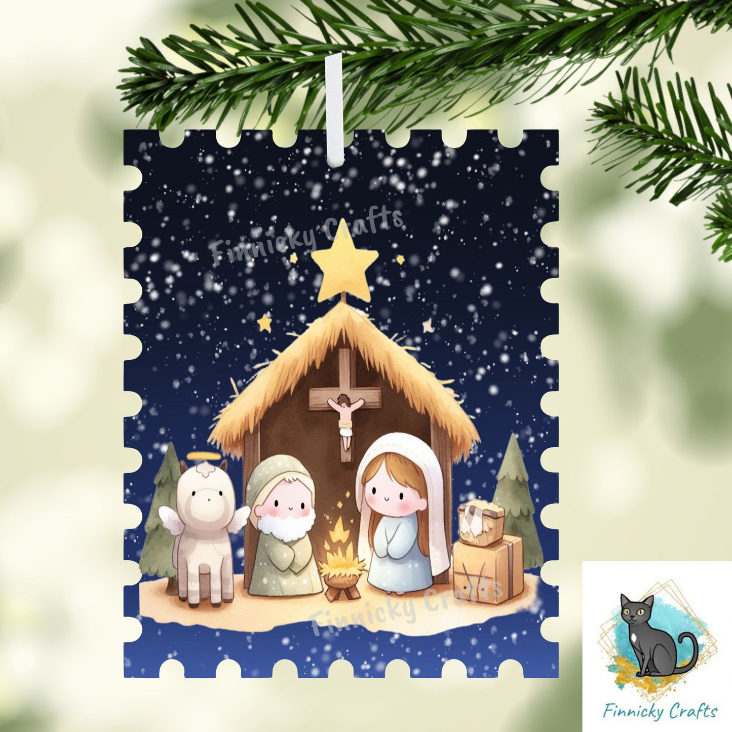 Nativity Stamp Ornament,  Nightlight, Decoration, Sleigh, Sublimation, Digital, PNG, Design, Download, Baby Jesus, Bethlehem