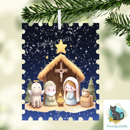 Nativity Stamp Ornament,  Nightlight, Decoration, Sleigh, Sublimation, Digital, PNG, Design, Download, Baby Jesus, Bethlehem