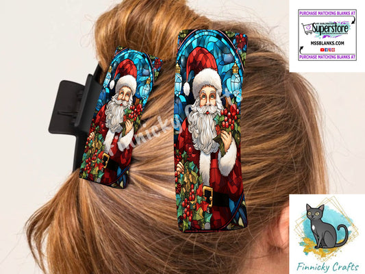 Stained Glass Santa Claus Large hair clip, small hair clip, sublimation, png, digital designs