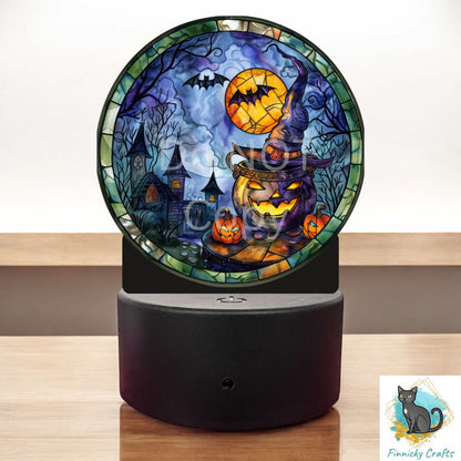 Halloween Scene png - Stained Glass - Sublimation Designs - Acrylic Light Base - Halloween Decor -Pumpkin Cauldron - Night Light