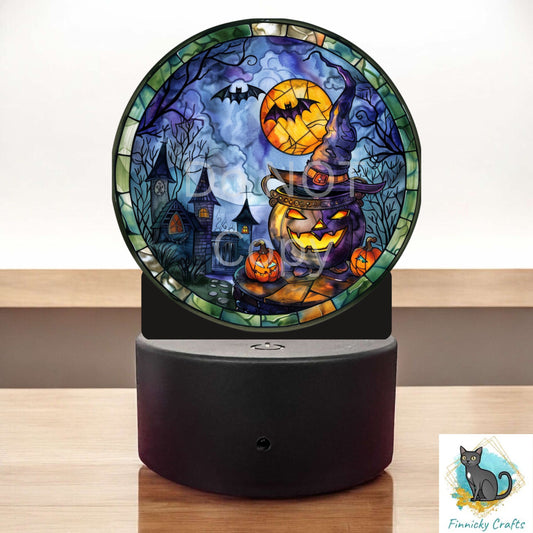 Halloween Scene png - Stained Glass - Sublimation Designs - Acrylic Light Base - Halloween Decor -Pumpkin Cauldron - Night Light