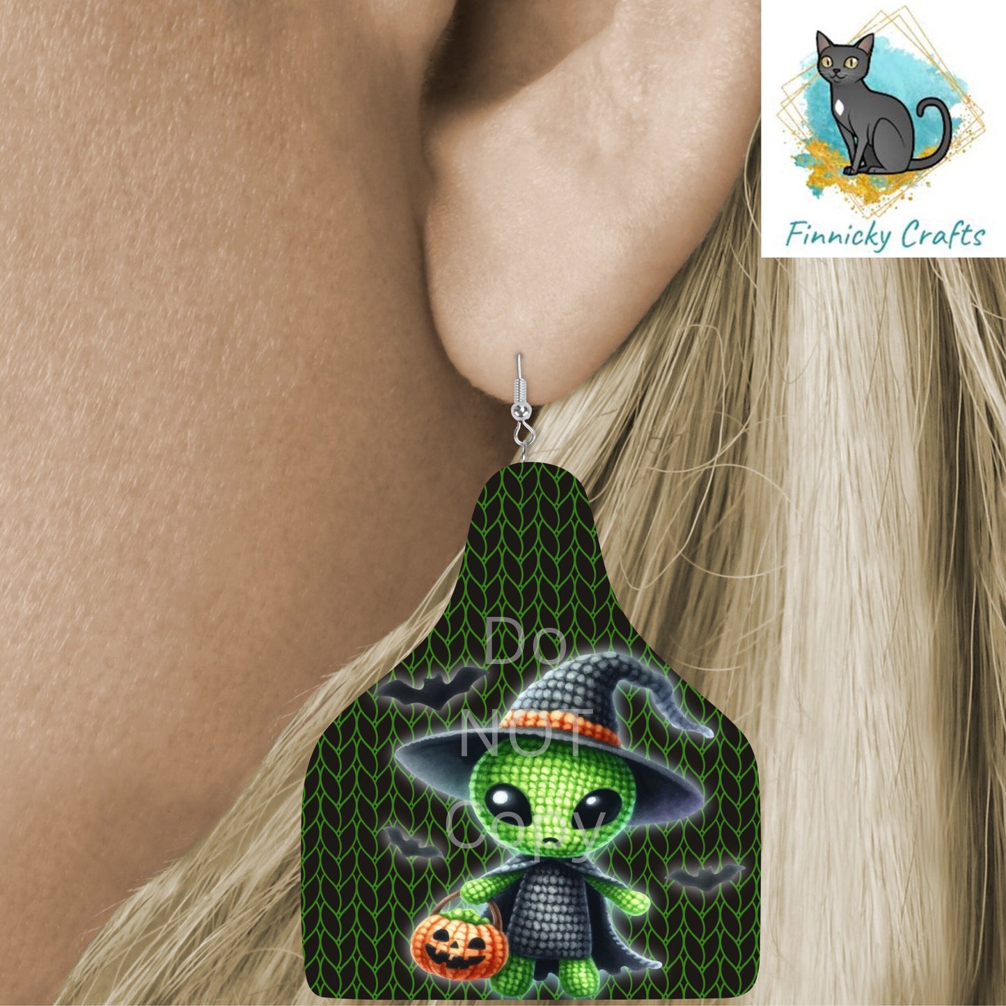 Halloween Cow Tag Shape Bundle png - Sublimation Designs Wall Hanger - Earring Png - Crochet Alien, Scarecrow, Skeleton