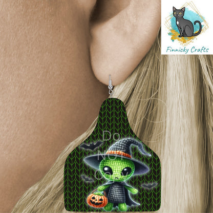 Halloween Cow Tag Shape Bundle png - Sublimation Designs Wall Hanger - Earring Png - Crochet Alien, Scarecrow, Skeleton