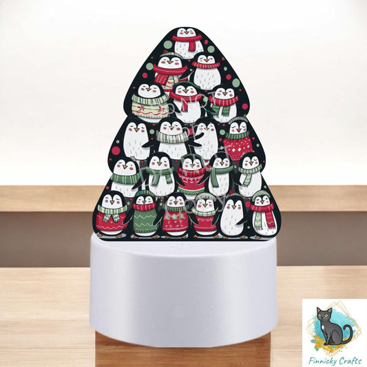 Penguins Chubby Tree, Christmas Sign PNG, Digital Download, Sublimation, Decor, Light Base