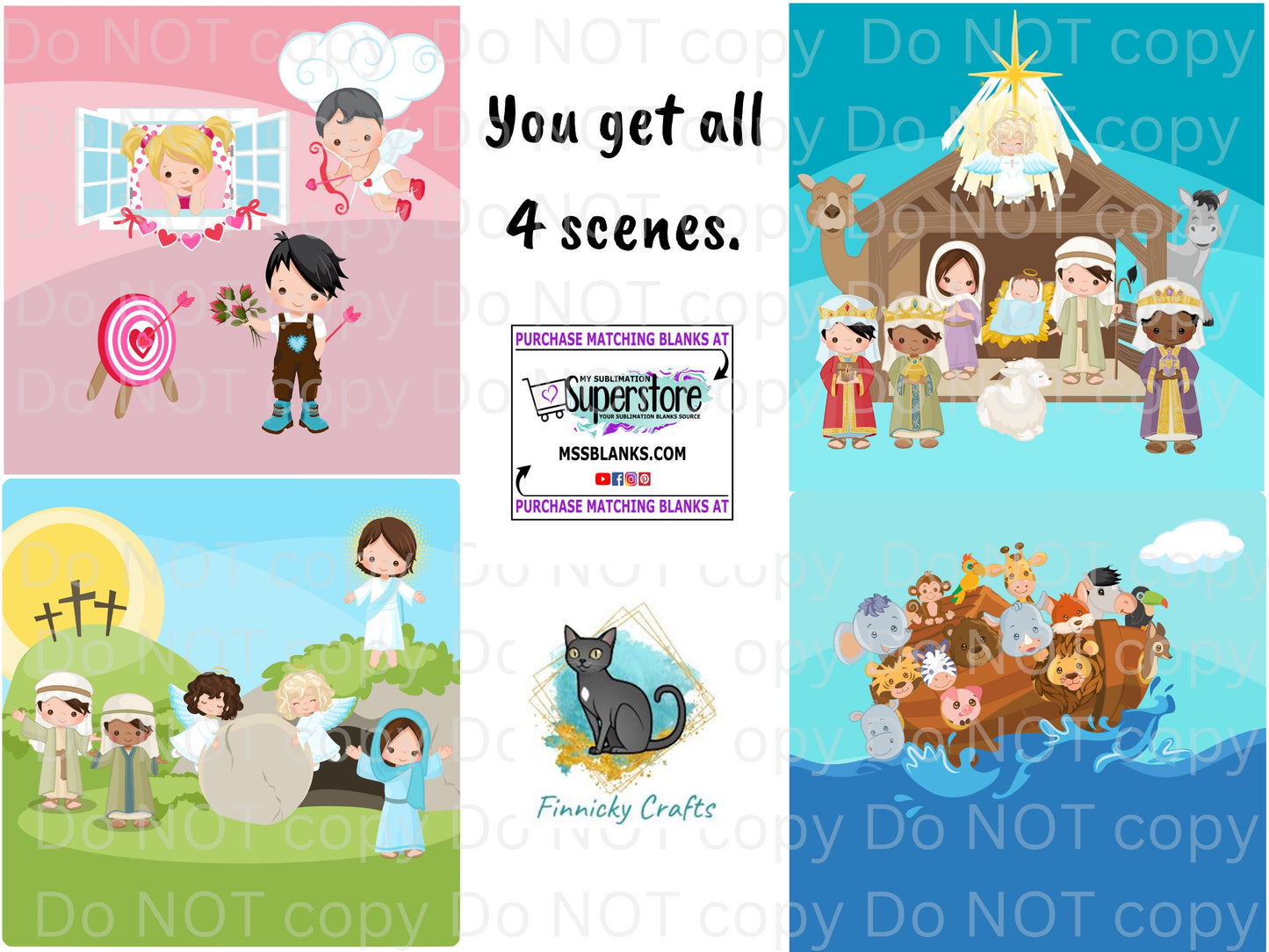 Religious Scenes 5.5 Box PNG Sublimation Design, Nativity, Resurrection, Valentine's Day, Noah's Ark MDF Centerpiece Box Design Download